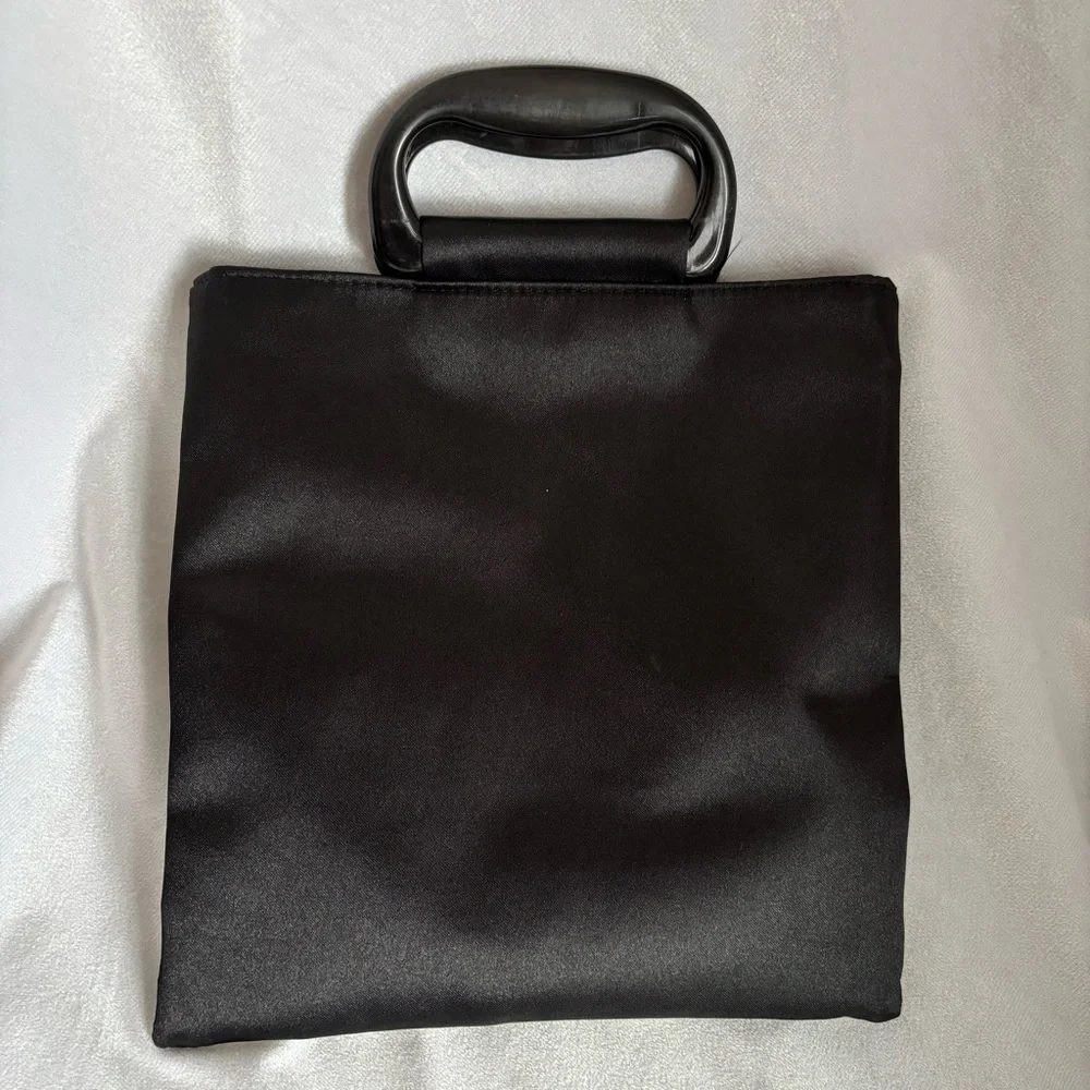 Black Gold Floral Satin Evening Bag Cherry Blossom Top Handle Chinoiserie Purse - Picture 4 of 7